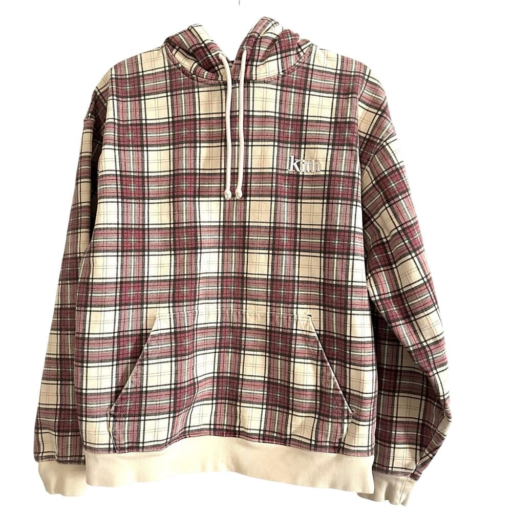 KITH Printed Fleece Williams III Oversized Hoodie Red White Plaid - Sz Small